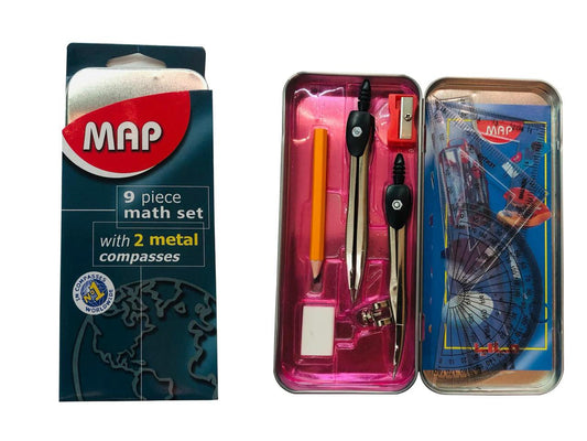 MAP 9 Piece Math Set With 2 Metal Compasses